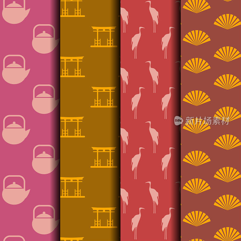 Japanese Culture Seamless Pattern Background, Collection